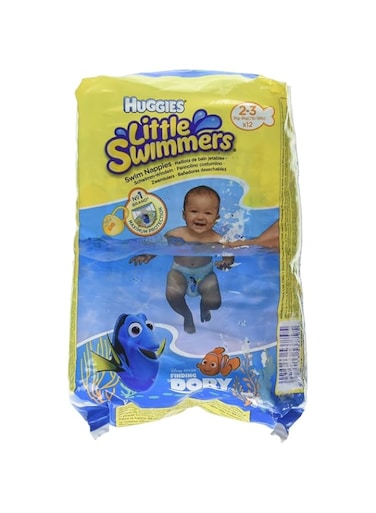 Huggies Little Swimmers, Swim Nappies - Size 2-3, 12 Pants - Adjustable Tabbed Sides for Secure Fit - Maximum Protection Swimming Nappies with Fun Designs