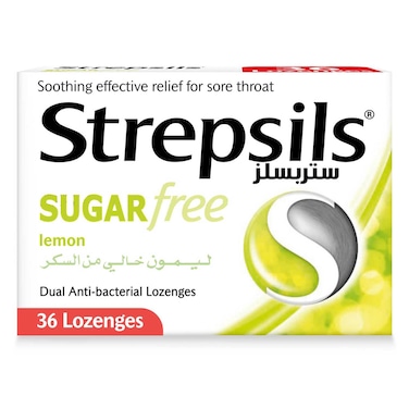Strepsils Lemon Sugar Free, Soothing Effective Relief for Sore Throats, 36 Lozenges