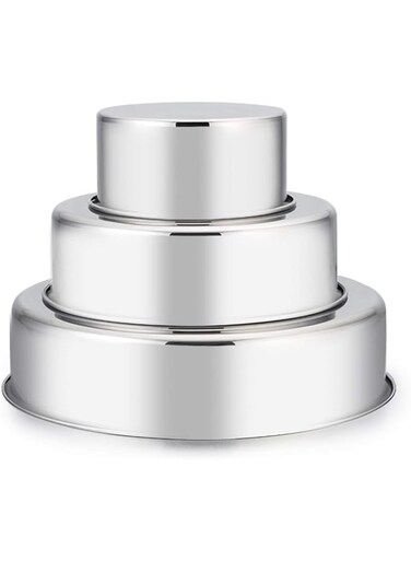 E-far Cake Pan Set of 3 (4 inch/6 inch/8 inch), Stainless Steel Round Layer Cake Baking Pans, Perfect for Tier Smash Cake, Non-Toxic &amp; Healthy, Mirror Finish &amp; Dishwasher Safe
