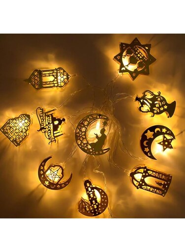 AZONEE Eid Mubarak Led String Light, 5.4 ft 10 LEDs Ramadan Decorations, Warm Toned Star Fairy String Lights for Eid Mubarak, Home, Wedding, Garden