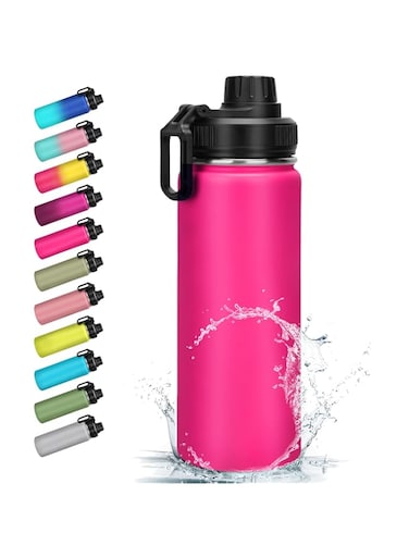 Milifox Stainless Steel Water Bottle - 18 Oz Double Wall Insulated Bottles，BPA Free Vacuum Bottle for Hot Cold Water, Leakproof Wide Mouth Insulated Flask for Office School Picnic(Rose Pink)