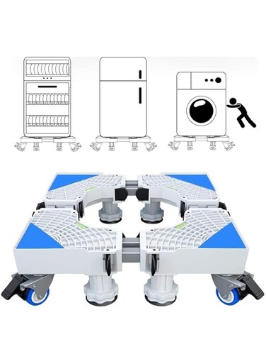 UUHOME Universal Mobile Base Stand Refrigerator Stand, Washing Machine Stand Pedestal With 4 Locking Refrigerator Wheels And 8 Strong Feet,Adjustable Appliance Dolly Square, Moving Roller