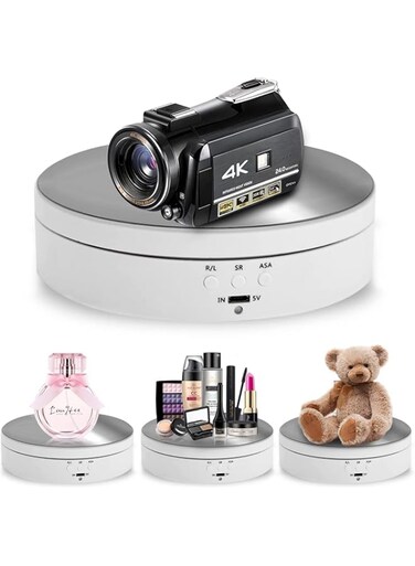 4basix Rotating Display Stand, 360&deg; Motorized Photography Turntable with 1 PVC Background, for Photography Products Display, 3D Models Panoramic Display, Max Load 6.6Lb USB Video Show (White)