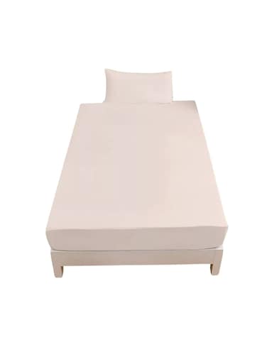 Smart Single Fitted Bed Sheet Plain Cotton Bed Sheet with Pillow Cover (190X90cm) Ivory