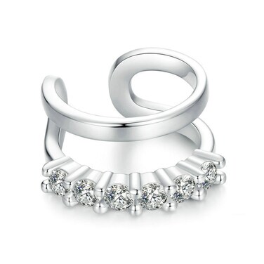 S925 Sterling Silver Zircon Double Layer Single Ear Bone Clip Earrings(BSE964)