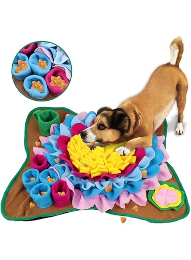 Excefore Pet Snuffle Mat for Dogs, Sunflower Suction Cups Dog Treats Feeding Mat with Dog Puzzle Toys for Nose-Work Feeding Encourages Natural Foraging Skills, 48 x 48cm