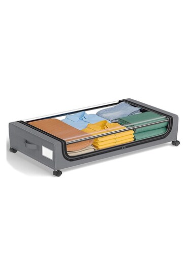 Under Bed Storage with Wheels, 2 Pack Under Bed Storage Containers, Large Under Bed Rolling Storage with Clear Window &amp; Label, Bedroom Storage Organizer for Clothes, Shoes,Toys, Books, Blankets