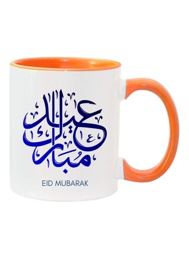Eid Mubarak Print Coffee Mug For Ramadan White/Orange