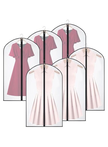 BananaHome Garment Bag 6 Pack Plastic Garment Bags with Zipper Hanging Clothes Cover Dress Bag Full Zipper Dust Cover for Suits, T-Shirt, Jacket, Coats Closet (Black, 60x120CM)