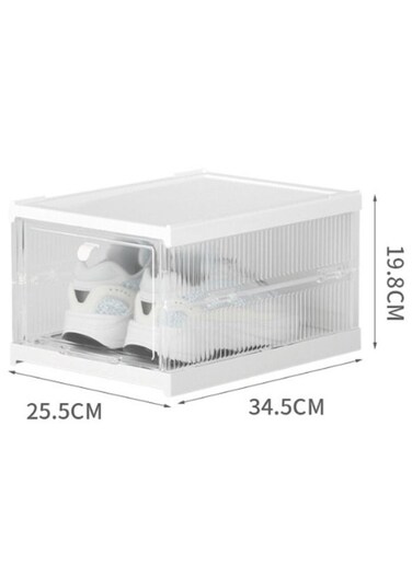 Shoe Boxes Clear Plastic Stackable, Shoe Storage Organizer Boxes Easy Installation All in One Shoe Box with Doors 1 Tier Foldable Shoe Box Space Saving for Closet Entryway Containers Bins