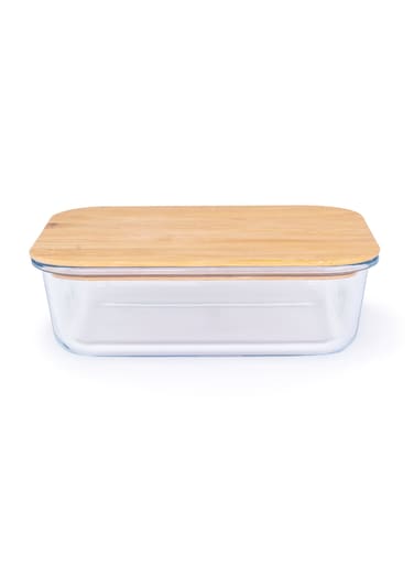 Rectangular Glass Food Container With Bamboo Lid Clear 1040ml