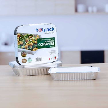 Hotpack Aluminium Container 83120, 1200 Ml, 10 Pieces, Jumbo Foil Food Pans For Roasting And Baking, Retains Heat For Fresh Takeaway And Home Meal Prep, Includes Lids.
