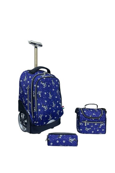 3-Piece Rolling School Set, 18-Inch Wheeled Backpack with Lunch Bag and Pencil Case, Pastel.BLUE ASTRONATE FOOTBALL
