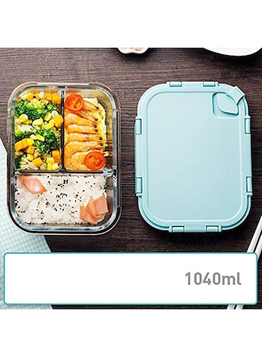 Portable BPA-Free Lunch Box (1040ml Capacity, Blue) Blue 19.6x14.5x6centimeter