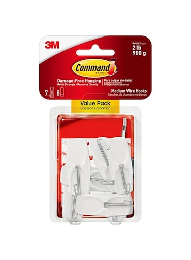 Command Medium Wire Toggle Hooks, Damage Free Hanging Wall Hooks with Adhesive Strips, No Tools Wall Hooks for Hanging Organizational Items in Living Spaces, 7 White Hooks and 8 Command Strips