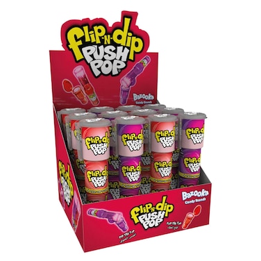 Bazooka Flip N Dip Push Pop Strawberry, 25g Pack of 12