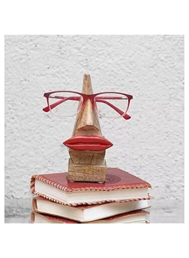 Onlineshoppee Handmade Wooden Nose Shaped with Red Lips Spectacle Holder