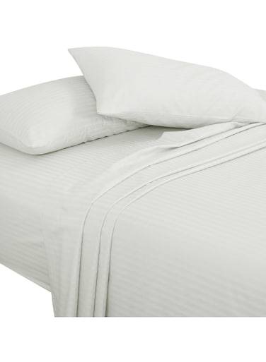 Casa 2 Pieces 1cm Stripe Bed Sheets Twin (100x200+30 cm) - Soft Satin Sheet Set with Pillowcases - Deep Pocket, Hotel Collection, Luxury Bedding Set include 1 fitted Sheet, 1 Pillowcase -White