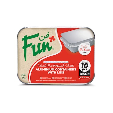 Fun Aluminium Containers With Lid Silver 1.85L 10 PCS