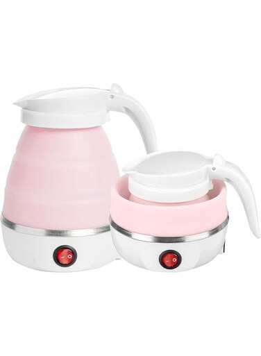 Elterazone Portable Folding Electric Kettle, Fast Boiling Food-Grade Silicone Kettle with Boil-Dry Protection, Foldable Travel Kettle, Separable Cord for Hiking, Camping &amp; Indoor Use (Silicone, Pink)