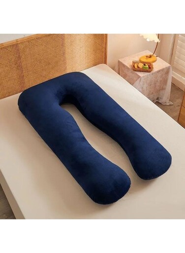 Pillows for Sleeping, U Shaped Full Body Removable Velvet Cover - Support for Back, Legs, Belly, HIPS for Pregnant Women, Navy Blue