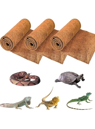 SWIUKPHE 3 Rolls Reptile Carpet - 16 x 32 inches Natural Coconut Fiber Pet Mat, Tortoise Carpet Mat Coco Fiber Substrate Liner Pet Terrarium Liner for Lizard Turtle Gecko Bearded Dragon