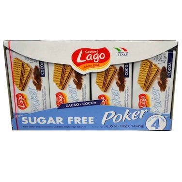 Lago Poker Sugar Free Cocoa Cream Wafer Biscuits, 45g, Pack of 4