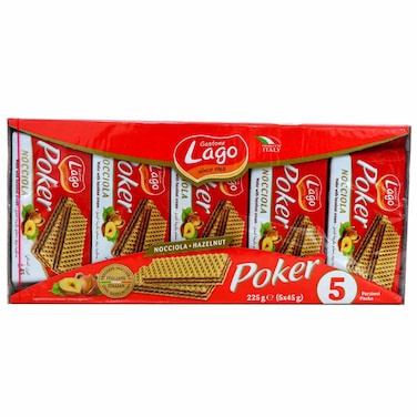 Lago Poker Hazelnut Cream Wafer Biscuits, 45g, Pack of 5