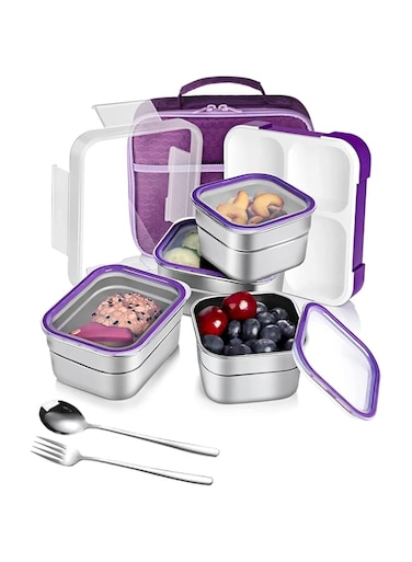 AUTOYSUR Lunch Containers for Kids Women, Portion Control Set, Bento Lunch Box Snack Containers with Lids, Lunch-Box for Adults Boys Girls, Leak-proof Kit, 3 Cups (Green) (Purple-4 cup)