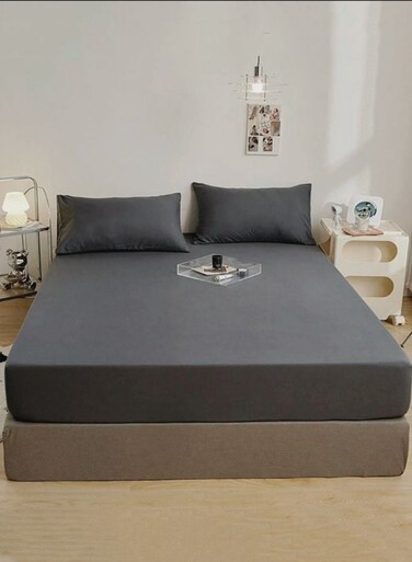 Home 3 Pieces Fitted Bedsheet Set Plain Black
