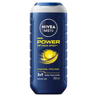 NIVEA MEN 3in1 Shower Gel Body Wash Power Fresh 24h Fresh Effect Citrus Scent 250ml