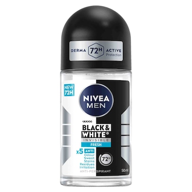 NIVEA MEN Antiperspirant Roll-on for Men Black and White Invisible Protection Fresh 50ml