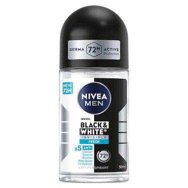 NIVEA MEN Antiperspirant Roll-on for Men Black and White Invisible Protection Fresh 50ml