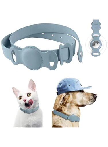 TERRIFI AirTag Dog Collar - 540mm Leather Cat Collar with Integrated AirTag Holder, Personalized Accessories, Rugged Aesthetic, Anti-Lost Waterproof Protective Cover - Blue