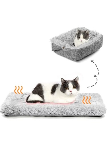CLINES Self-Warming Cat Bed Mat for Cats Small Dogs, Function 2 in 1 Soft Plush with Anti-Slip Bottom, Washable Pet Mat Autumn Winter Indoor Snooze Sleeping for Kittens Puppy Dog