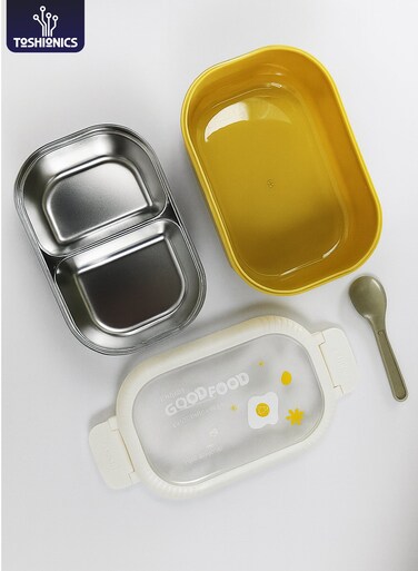 Stainless Steel Classic Lunchbox 1.5L &acirc;&euro;&ldquo; Bento Meal Box with 2 Compartment and Spoon &acirc;&euro;&ldquo; Freezer, Dishwasher and Microwave Safe, Leakproof and Airtight with Dual Compartment, BPA-Free, Lightweight, Durable Food Container for Adults and Kids &acirc;&euro;&ldquo; Home, Office, School, Daycare, Travel &acirc;&euro;&ldquo; 19x13x6 cm