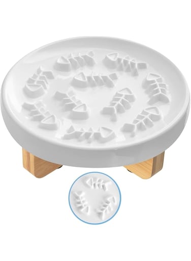 Exrp Raised Cat Dog Slow Feeder with Stand, Cat and Dog Slow Feed Bowls, Ceramic Elevated Slow Feed Cat and Dog Bowls