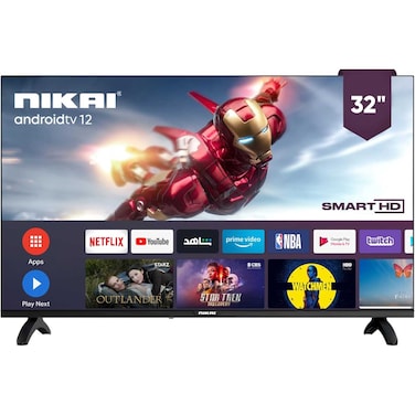 Nikai 32 Inch Smart LED TV | HD 1366x768 | Android with Wi-Fi &amp; DLNA | Quad-Core Processor | 16W Speaker Power | 2x HDMI, 2x USB | Netflix, YouTube, Shahid | NTV3200SLEDK
