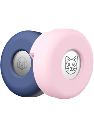 Parlberd 2 Pack Airtag Dog Collar Holder, Pack Silicone Pet Collar Case for Apple Airtags, Anti-Lost Waterproof Airtag Dog Collar Holder Compatible with Cat Dog Collars (Pink/Blue)