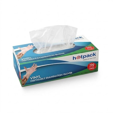 Hotpack Vinyl Gloves, Large, 100 Pieces, Clear Disposable Protective Gloves, Powder-Free and Latex-Free, Ideal for Food Handling, Beauty Salons, and Household Cleaning.