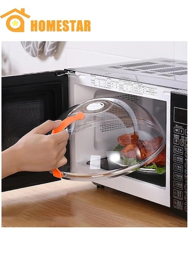Microwave Splatter Cover, Clear Microwave Splash Guard Cooker Lid with Handle, Safe Plastic Microwave Plate Cover for Food Splatter, Orange