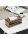 Tissue Case Antique Book Design Wood Bathroom Facial Tissue Dispenser Box Cover Novelty Napkin Holder