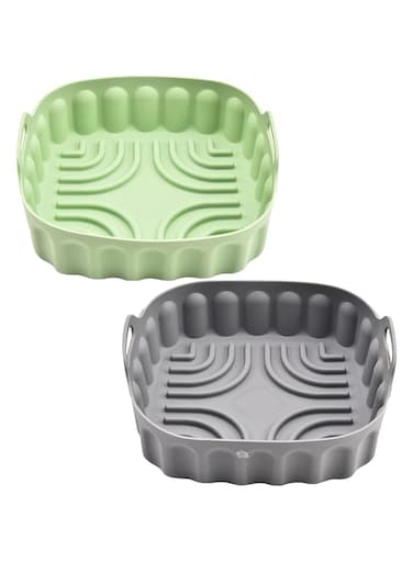 Silicone barbecue tray accessories, new 2-piece air fryer baking pad, suitable for various purposes such as air fryers, microwaves, ovens, etc. (Grey+Green)