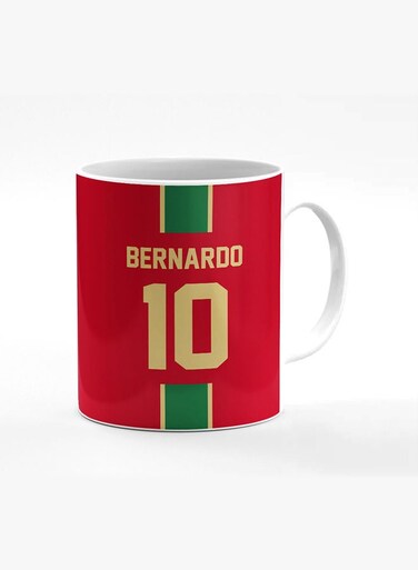 Designer Printed Coffee Mug with Heavy Duty Handle 11oz Ceramic Personalised Gift Mugs Cup [Microwave Safe &amp; Dishwasher Proof] -Football Team - Portugal Player Name - Bernardo
