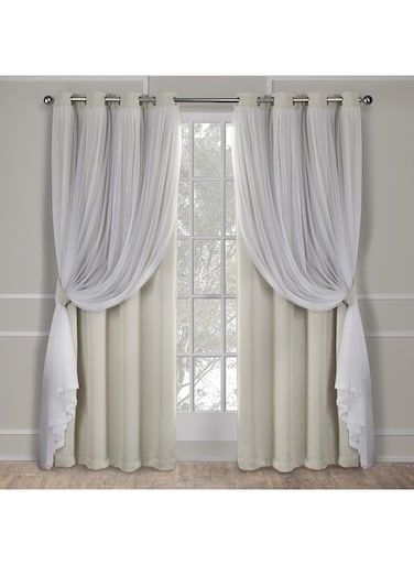 TOWN &amp; COUNTRY LUXE Exclusive Home Catarina Layered Solid Room Darkening Blackout and Sheer Grommet Top Curtain Panel Pair, 52"x96", Sand