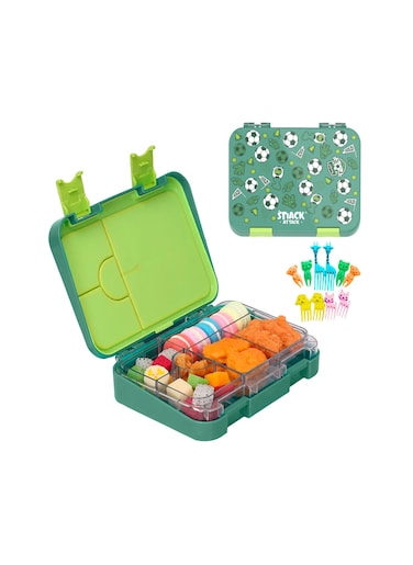 Lunch Box for Kid School Bento Green Color soccer theme for Kids 4/6 Convertible Compartments  BPA FREE LEAK PROOF  Dishwasher Safe   Back to School Season  Food Graded Materials  Made of Triton