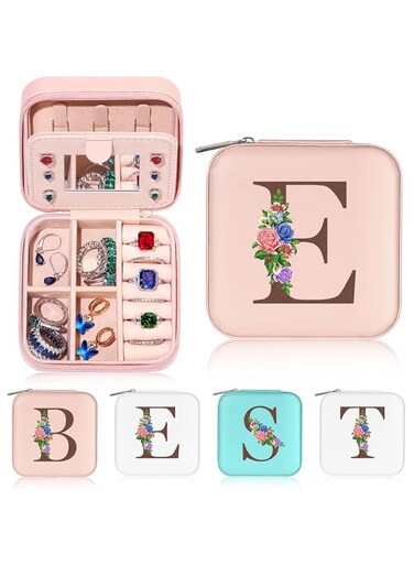 Yesteel Small Jewelry Case Jewelry Organizer Jewelry Box for Traveling, Wedding Gifts Engagement Gift Bridal Shower Gift Bridesmaid Proposal Gifts Matron Maid Of Honor Proposal Gifts Initial E
