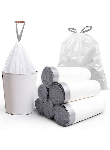 Bags with Tie Handle, 10L Drawstring Garbage Bags, Thick Leakproof Garbage Rubbish Waste Bag for Bathroom Toilet Bedroom Office Kitchen, 75 Count, Fit 5L-10L Garbage Bin