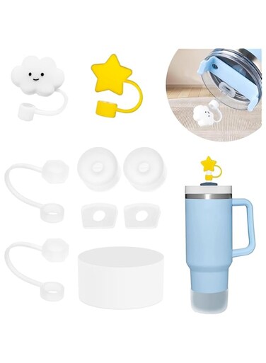 Mefaster Stanley Cup Accessories Set Includs 6 Pcs Silicone Spill Proof Stopper, 2 Pcs Straw Cover Cap for 9-10 mm Straw, 1 Pcs Silicone Boot for Stanley Cup Stanley 40oz &amp; 30oz Tumbler (Transparent)