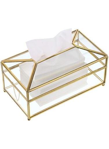 KASTWAVE Decorative Rectangular Clear Glass Tissue Box Holder - Stylish Napkin Storage for Home, Office, Bathroom, Bedroom, Dresser, Bar, Restaurant - Large Size for Easy Access and Organization
